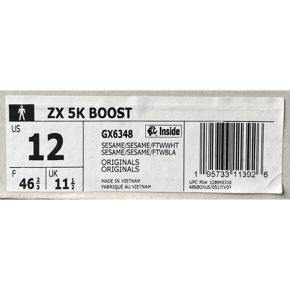 Mens Size 12 Adidas ZX 5K Boost Sesame Grey Running Shoes GX6348 - Picture 5 of 5
